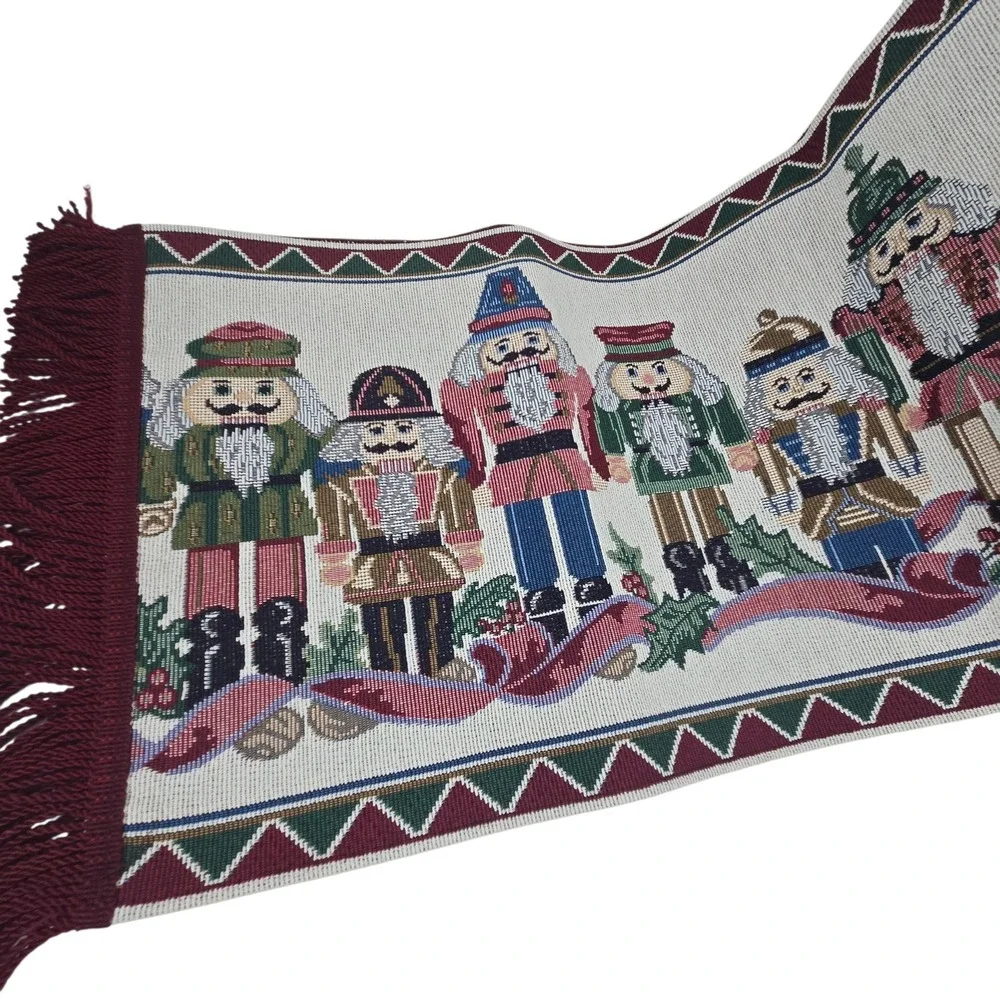 Vintage Table Runner Nutcracker Woven Tapestry Christmas Red Green 68x12